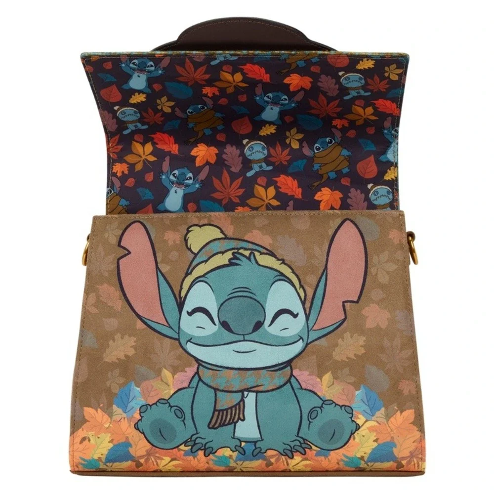 Loungefly Disney Lilo & Stitch Autumn Leaves Houndstooth Crossbody Satchel New
